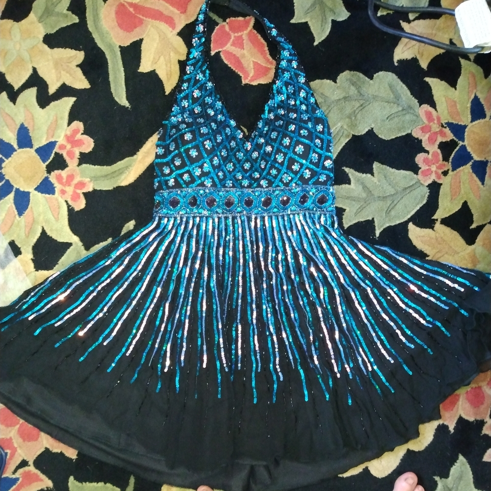 100% silk sequined and beaded mini dress size 2